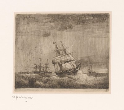帆船と海の外輪船 作： Egidius Linnig