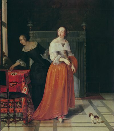 女性と彼女のメイドとのインテリア 作： Eglon van der Neer