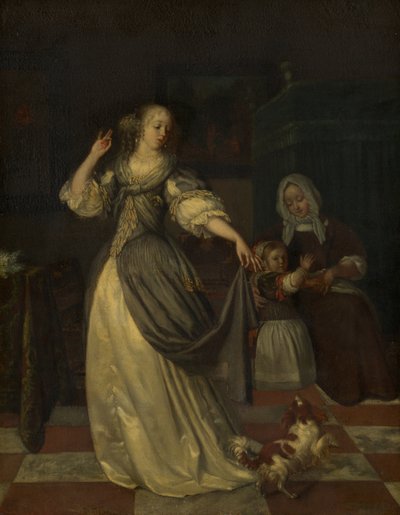 犬と戯れる女性 作： Eglon van der Neer