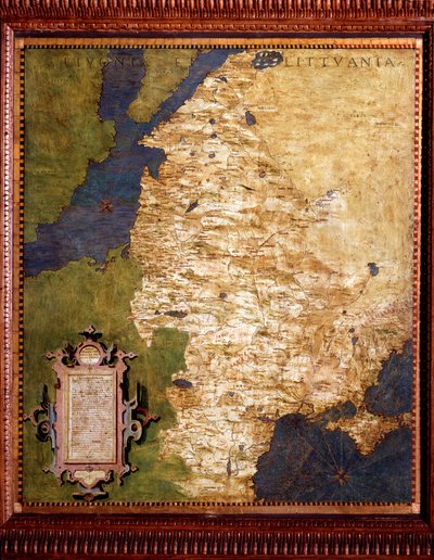 エグナツィオ・ダンティ（1536-1586）によるバルト海のリヴォニアとリトアニアの地図。1567年頃。フィレンツェ、ヴェッキオ宮殿、マッパモンドの部屋（Sala del Mappamondo 作： Egnazio Danti