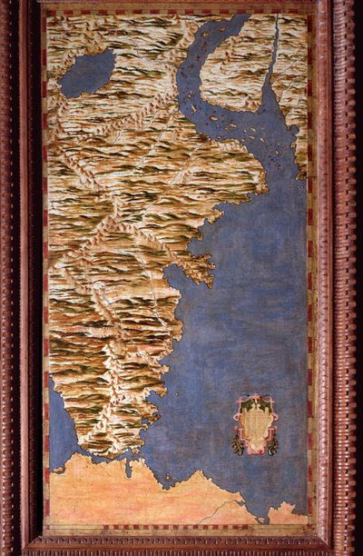 エグナツィオ・ダンティ（1536-1586）が作成したマゼランのデトロイト地図。1567年頃。フィレンツェ、ヴェッキオ宮殿、マッパモンドの部屋（Sala del Mappamondo 作： Egnazio Danti