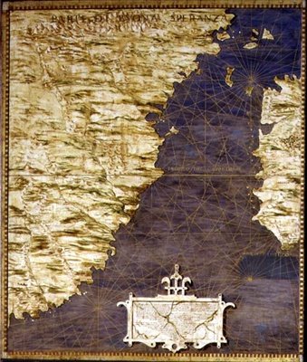 1570年頃の「地理的地図の広間」のアフリカ地図（パネルに油彩 作： Egnazio Danti