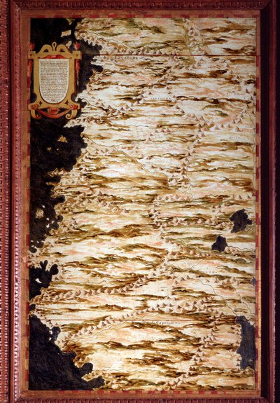 ペルーの地図 エグナツィオ・ダンティ（1536-1586）という数学者、宇宙学者、イタリア人建築家が作った地図。1567年頃。フィレンツェ、ヴェッキオ宮殿、マッパモンドの部屋（Sala del Mappamondo 作： Egnazio Danti
