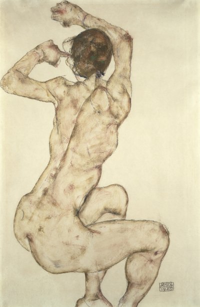 身をかがめるヌード、1915 作： Egon Schiele