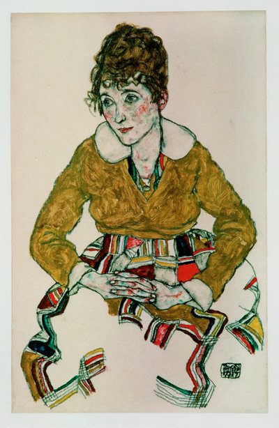 画家の妻の肖像」（ガッシュと黒いクレヨン 作： Egon Schiele