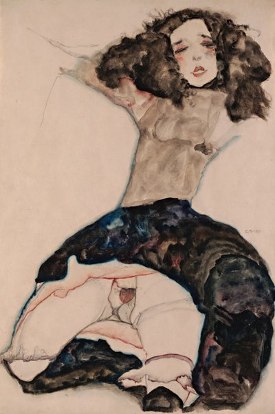 リフトスカートの黒髪少女1911 作： Egon Schiele
