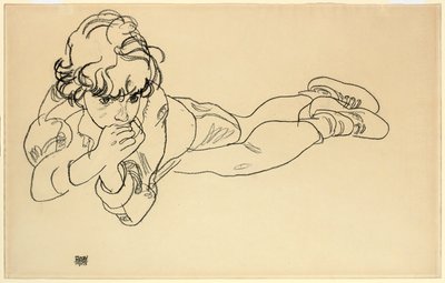 彼の胃に横たわる少年、1918 作： Egon Schiele