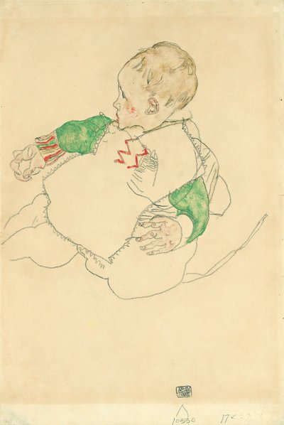 緑の袖を持つ子供 作： Egon Schiele