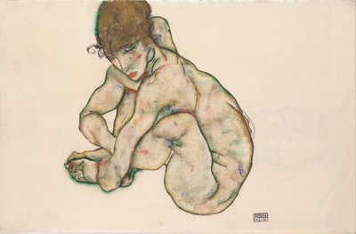 身をかがめるヌードの少女、1914 作： Egon Schiele