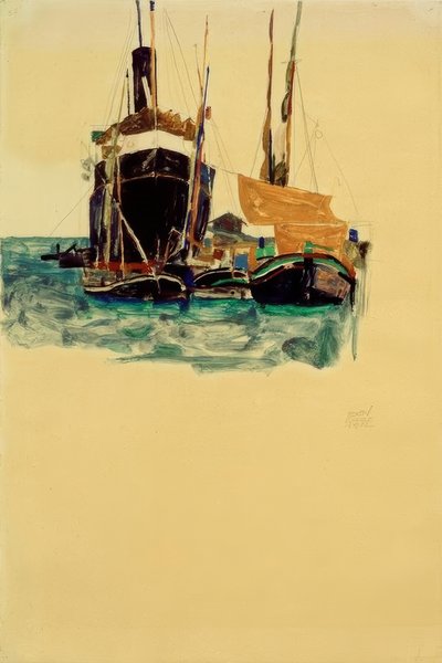 トリエステ港の汽船と帆船 作： Egon Schiele