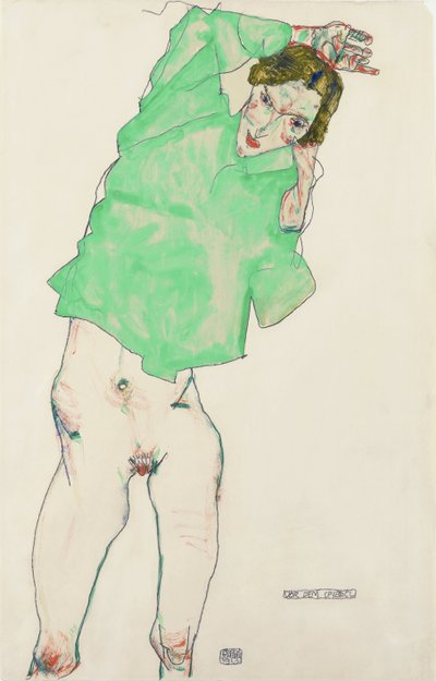Devant le miroir - エゴン、シーレの鏡の前 (1890-1918)。 紙に鉛筆、ガッシュ、サイズ : 48,3x32,1 作： Egon Schiele