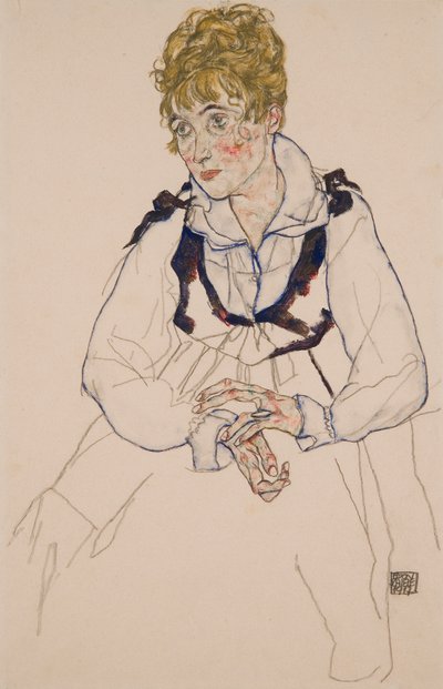 座っている芸術家の妻 作： Egon Schiele