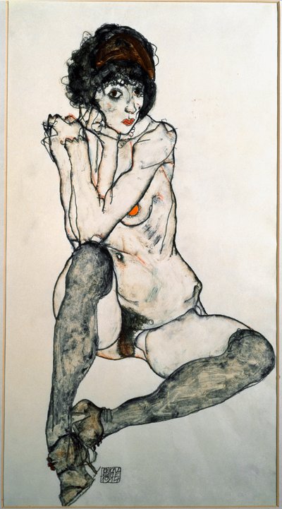 女性のヌード着席水彩画エゴン・シーレ（1890-1918）1914 Dim.48.3x32 cmウィーングラフィックコレクションアルベルティーナ 作： Egon Schiele