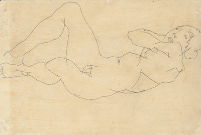 頭の後ろに手を持つ女性のヌード、1914 作： Egon Schiele
