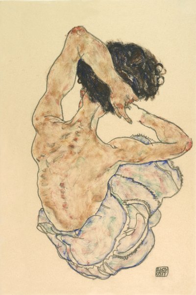 女性の背中の行為、1917年。 作： Egon Schiele