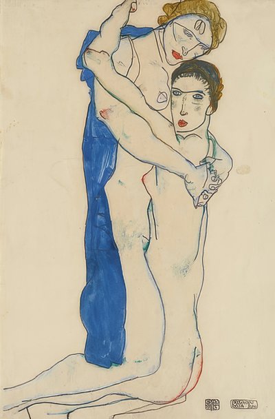 ガールフレンド、ピンクブルー。 1913 作： Egon Schiele