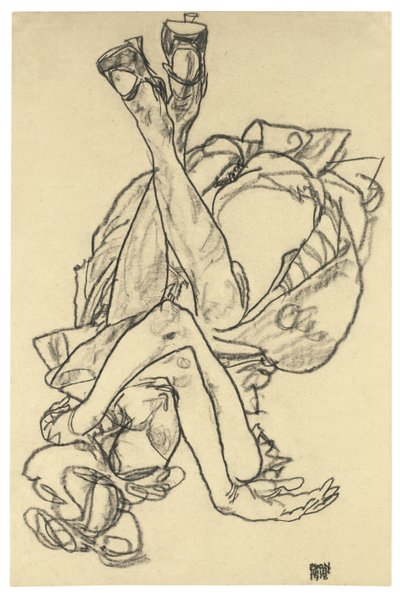 腕と脚を組んで背中に横たわる少女、1918年 作： Egon Schiele