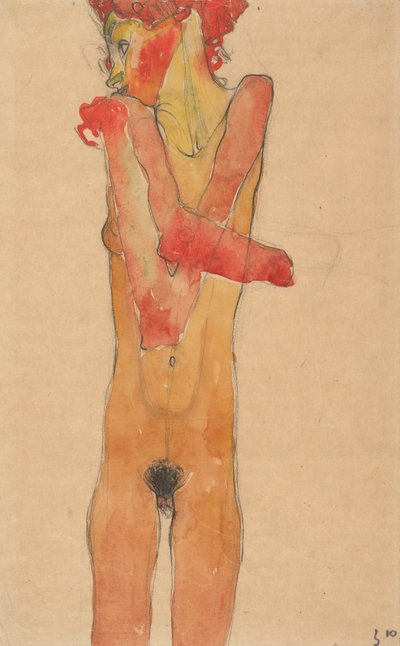 腕を組んで少女ヌード、1910 作： Egon Schiele