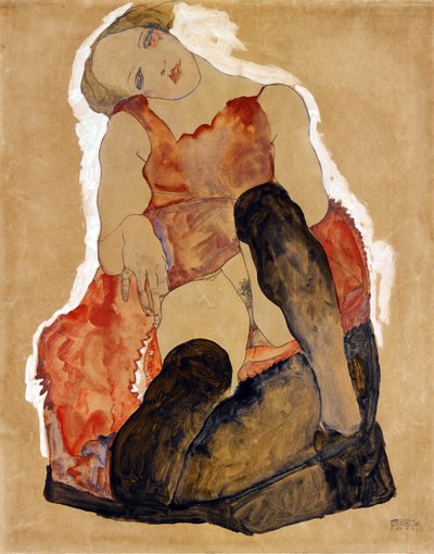 黒いストッキングをはいた少女 par シーレ・エゴン（1890-1918 作： Egon Schiele