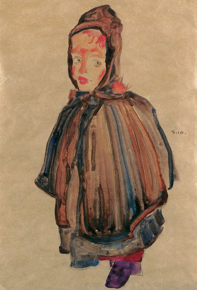 フードを持つ少女、1910 作： Egon Schiele