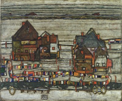 洗浄ラインのある家、1914 作： Egon Schiele