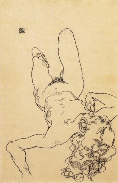 ひざまずく女性ヌード、1917 作： Egon Schiele