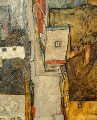 ヴルタヴァ川のクルマウとモルダウ・クルマウ、チェコ共和国...（油彩・キャンバス） 作： Egon Schiele