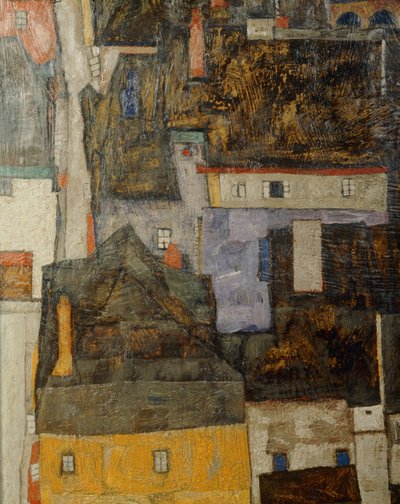 チェコ、ヴルタヴァ川のクルマウとモルダウ・クルマウ（油彩・キャンバス） 作： Egon Schiele