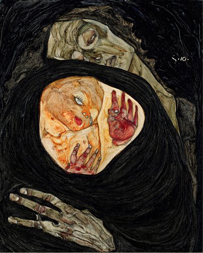 死んだ母親。 エゴン・シーレ (1890-1918) による絵画、木に油彩 作： Egon Schiele