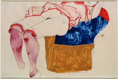 すみれ色のストッキングをはいた少女 [Reclining ...] （グワッシュ、水彩、鉛筆 作： エゴンシーレ