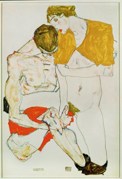 恋人たち (ガッシュ、水彩、鉛筆) 作： Egon Schiele