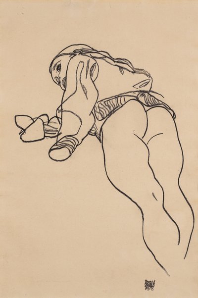 横になります。リクライニング、1918 作： Egon Schiele