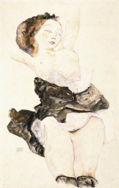 横たわる少女、ハーフヌード、1912 作： Egon Schiele