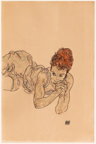 横たわる女、1917年。 作： Egon Schiele