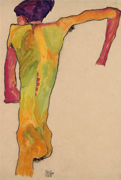 男性のヌード、自分自身を支える、1910 作： Egon Schiele
