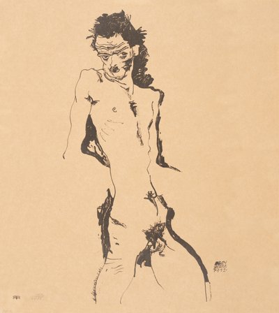 男性のヌード自画像、1912年。 作： Egon Schiele