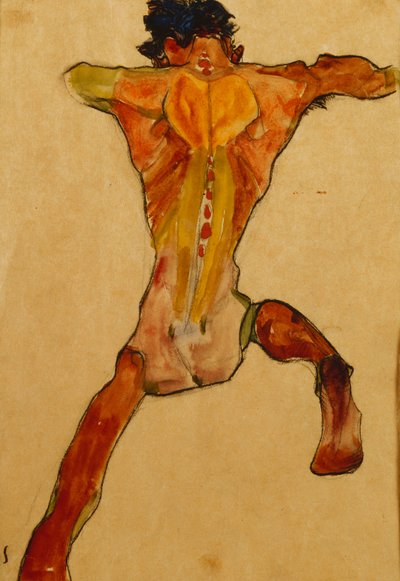 後ろから見た男性のヌード。 Mannlicher Ruckenakt、1910 作： Egon Schiele