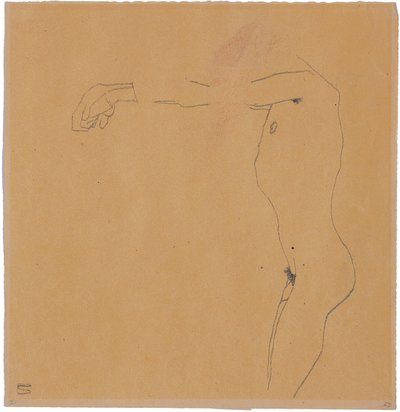 腕を左に上げた男性のヌード、1909年 作： Egon Schiele