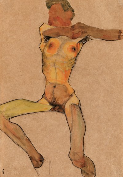 男性のヌード、黄色、1910 作： Egon Schiele