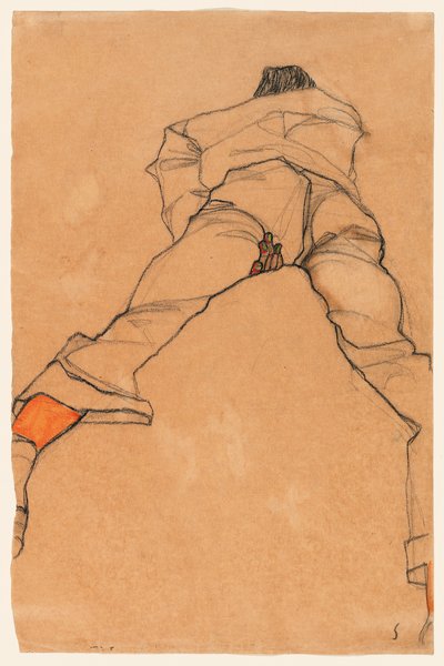 彼の胃の上に横たわっている男 作： Egon Schiele