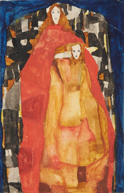 赤いコートを着た子供を持つ母親、1911年。 作： Egon Schiele