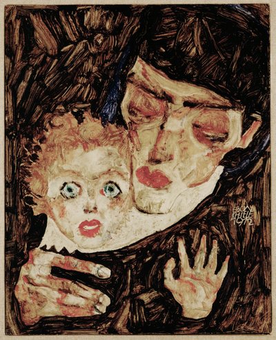 母と子II（木・油彩） 作： Egon Schiele