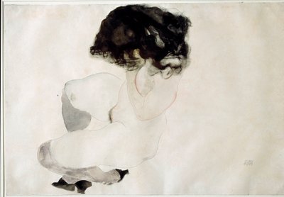 裸のしゃがむ。エゴン・シーレによるドローイング 作： Egon Schiele