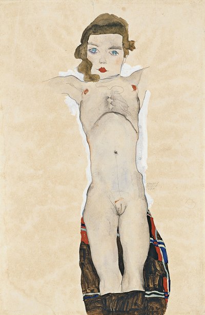 腕を伸ばしたヌード少女、1911 作： Egon Schiele