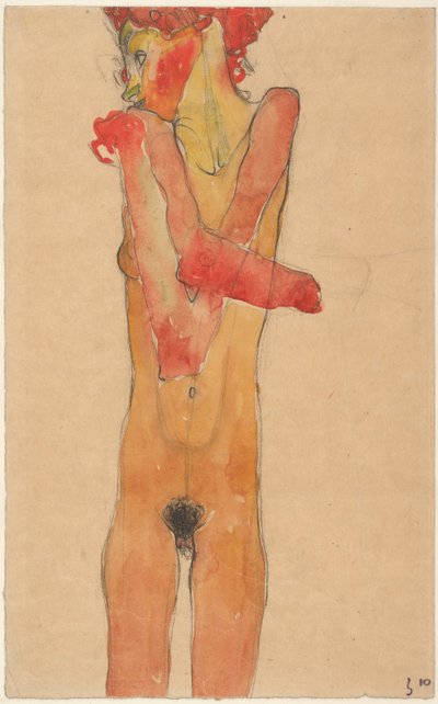 腕を組んだヌードの少女、1910 作： Egon Schiele