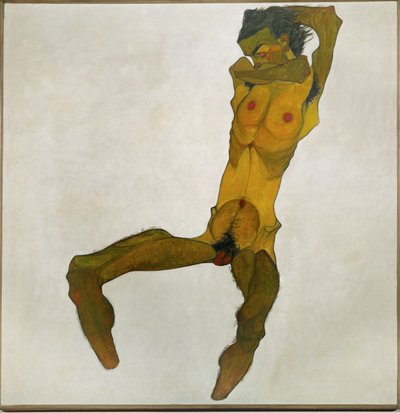 ポートレート、ヌード（紙に黒チョーク、水彩、ボディカラー） 作： Egon Schiele