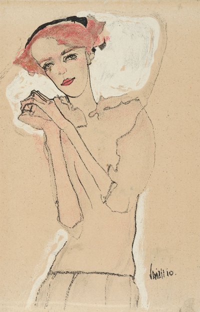 女性の肖像、1910年（カラーリトグラフ） 作： Egon Schiele