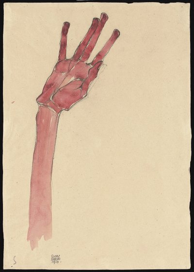 挙手した赤い手、1910 作： Egon Schiele