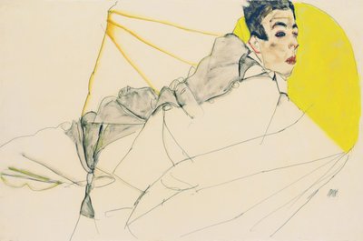 リクライニングボーイエーリヒレデラー、1913年 作： Egon Schiele