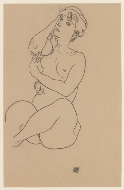 1917年のリクライニングヌード 作： Egon Schiele
